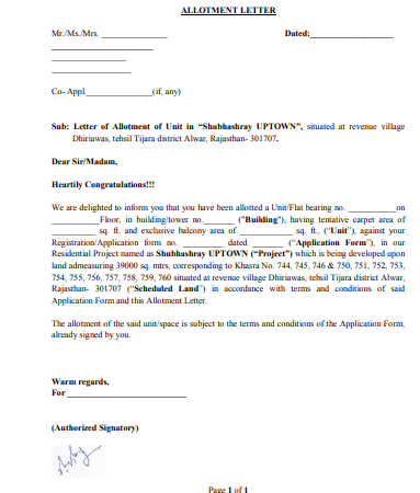 Allotment Letter
